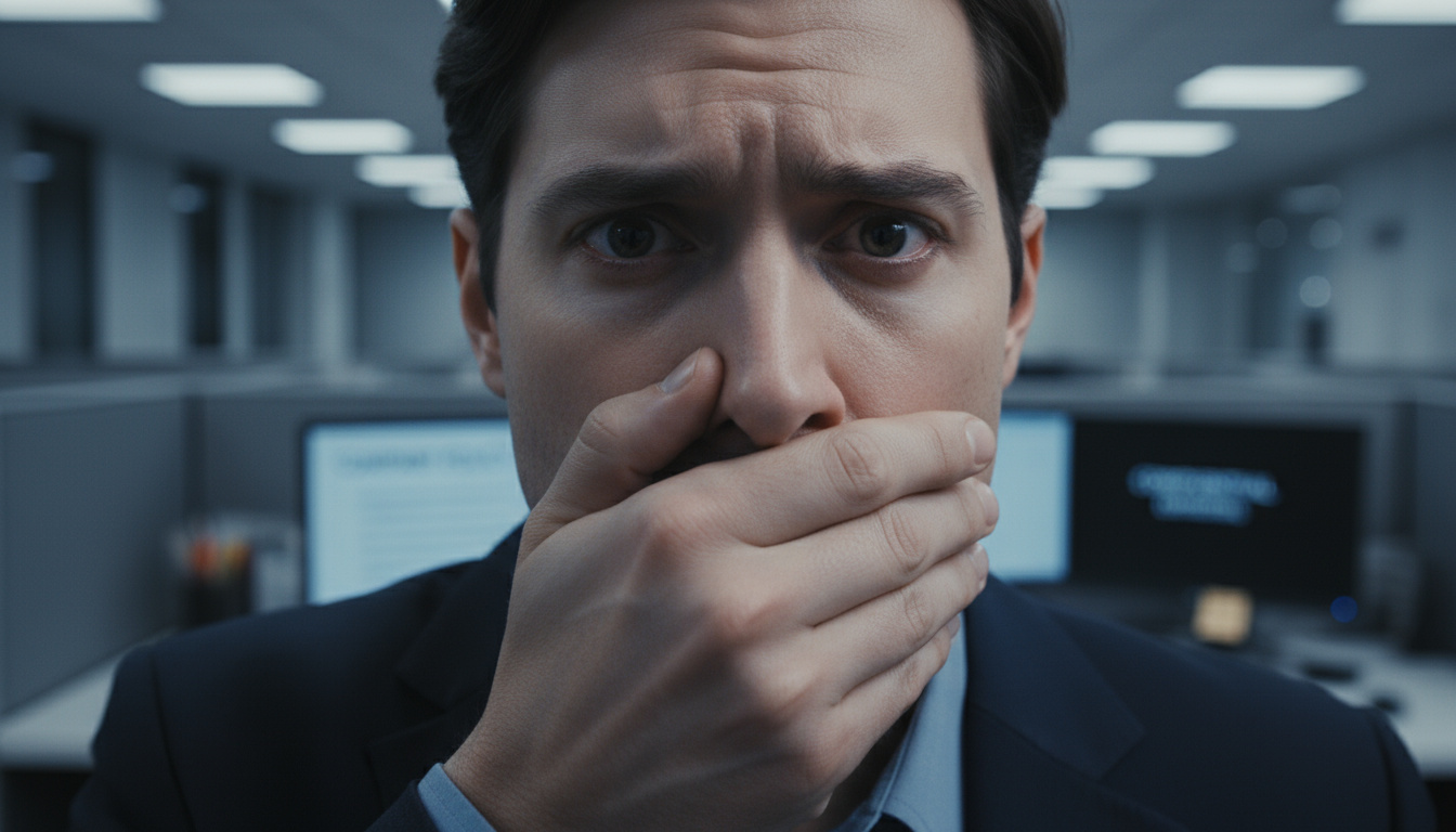 Person som holder hånden over munnen som symbol på taushetskultur og frykt for å ytre seg