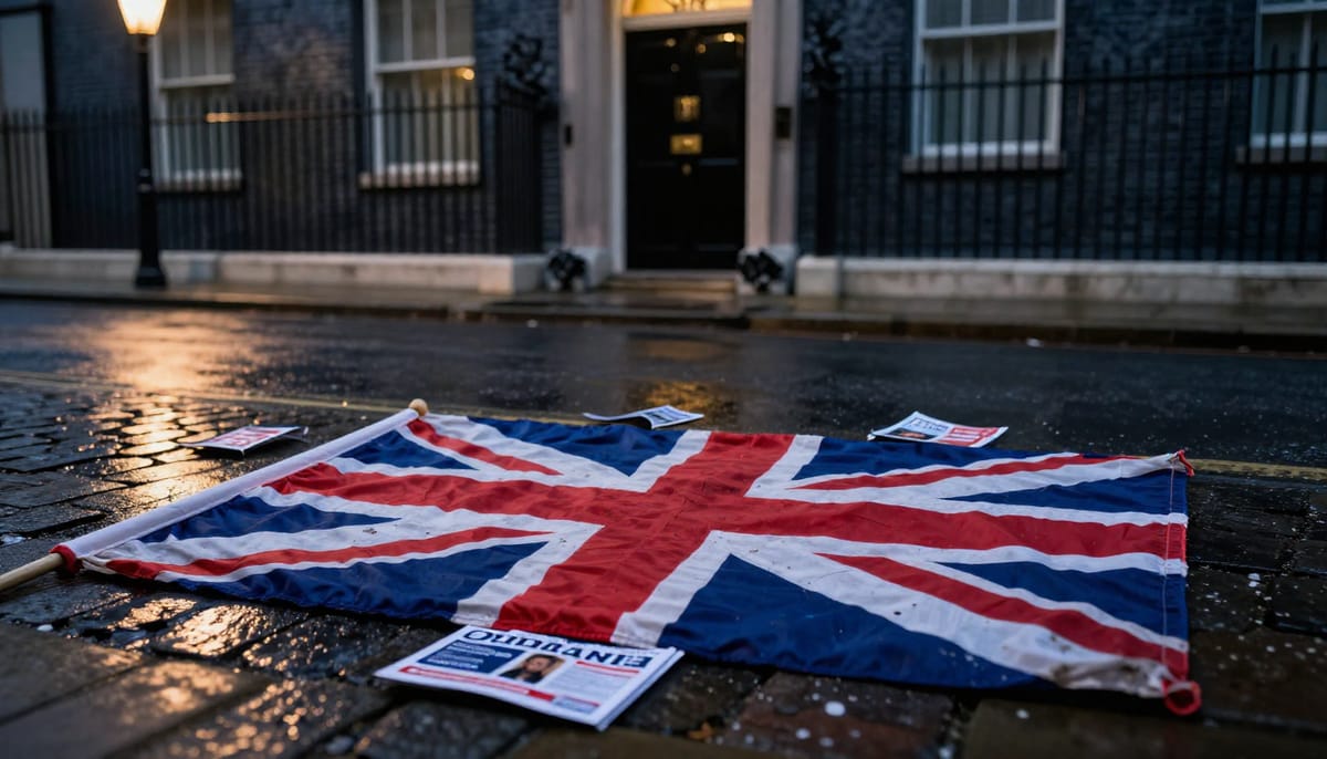 A conceptual editorial illustration showing a voting ballot box cracking open, with votes spilling out into two separate piles labeled 'EGO' and 'PRINCIPLES', while a large bureaucratic hand sweeps both piles into a trash bin labeled 'Establishment Power'. Dark, moody lighting, highly detailed, realistic style.