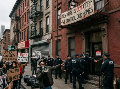Mamdani-NYC demonstrasjon for husleieregulering og kommunal eiendomsovertakelse