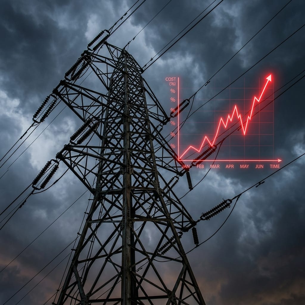 En person som ser på en dyr strømregning på en mobilskjerm.
