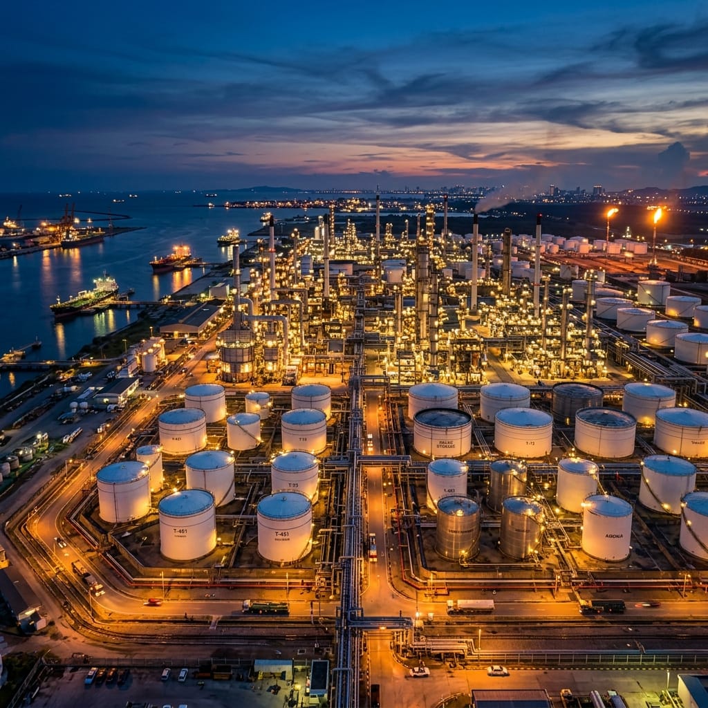 Et industrielt anlegg for energiproduksjon med fokus på desentralisert infrastruktur.
