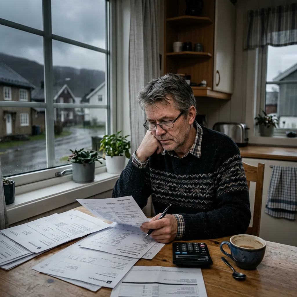 En mann i dress som ser ut over Oslofjorden fra et kontorvindu, sett bakfra.