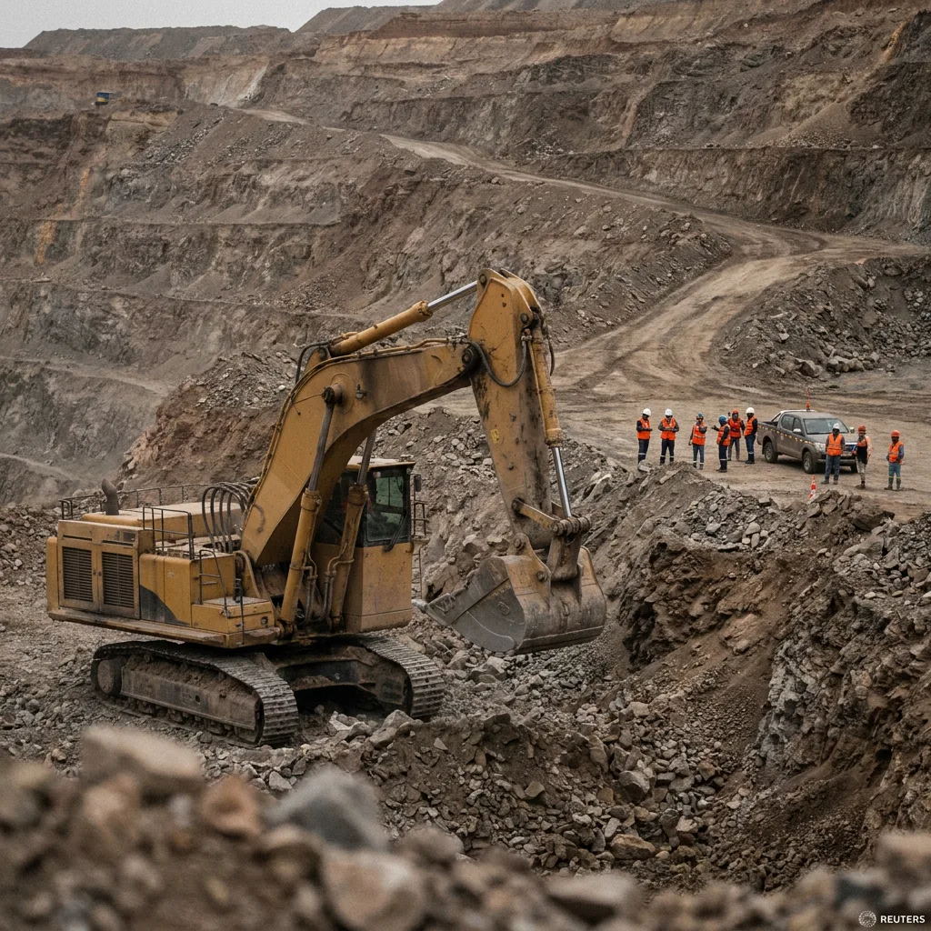 Et stort dagbrudd for gruvedrift i det argentinske landskapet under en klar himmel