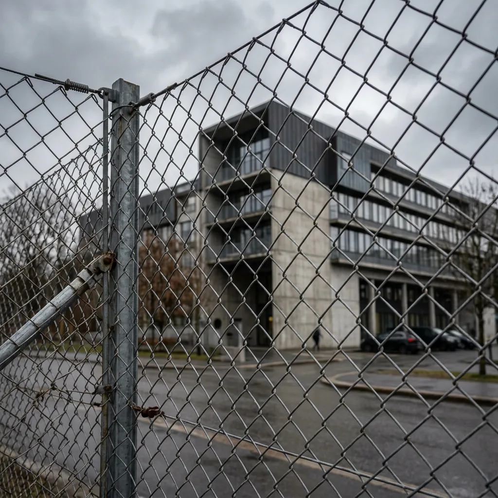 En person som ser på en dataskjerm med uklare dokumenter i et kontorlandskap.